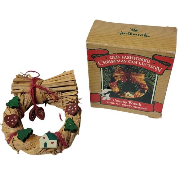 Hallmark Other - 🎄 Hallmark 80s Country Wreath Straw & Wood Ornament – Old-Fashioned Christmas